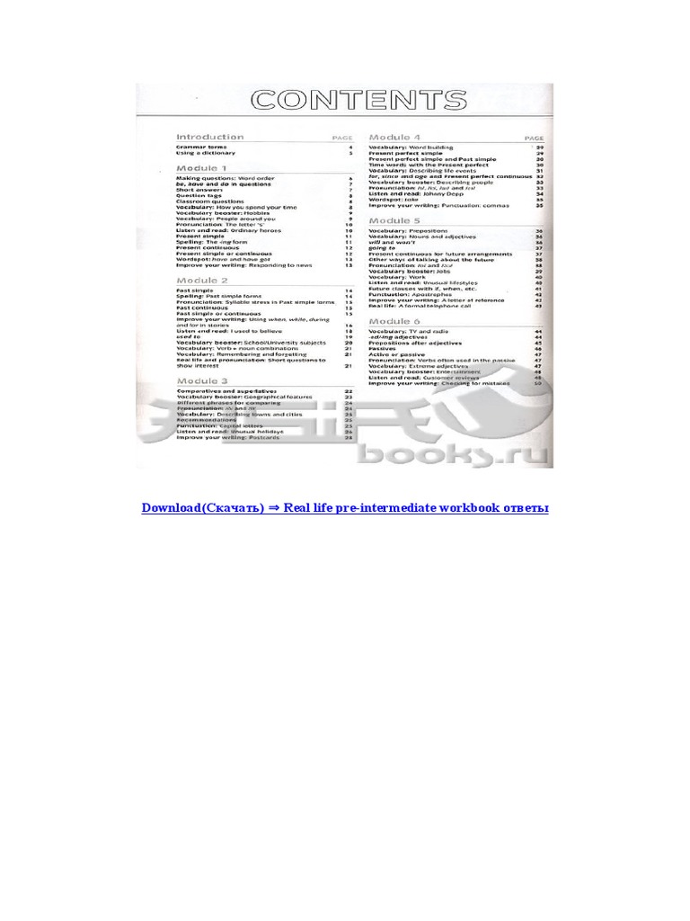 Real Life Pre-Intermediate Workbook Ответы | PDF