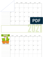 2021 Monday Calendar Cactus