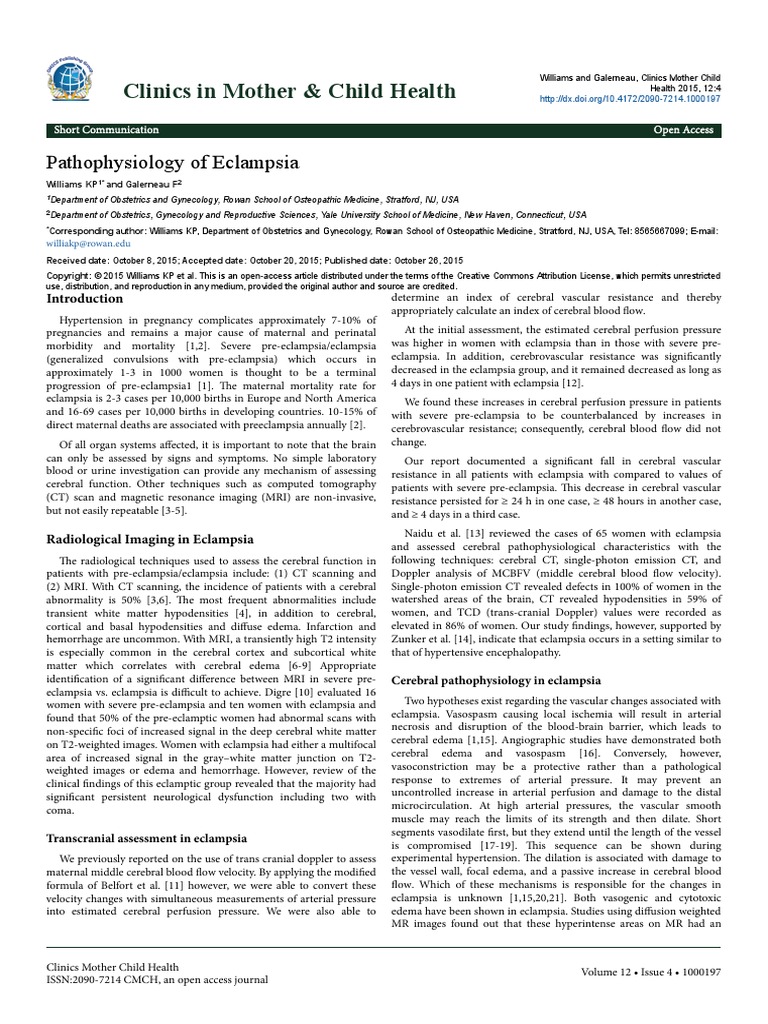 Pathophysiology of Eclampsia PDF Ct Scan Maternal Death