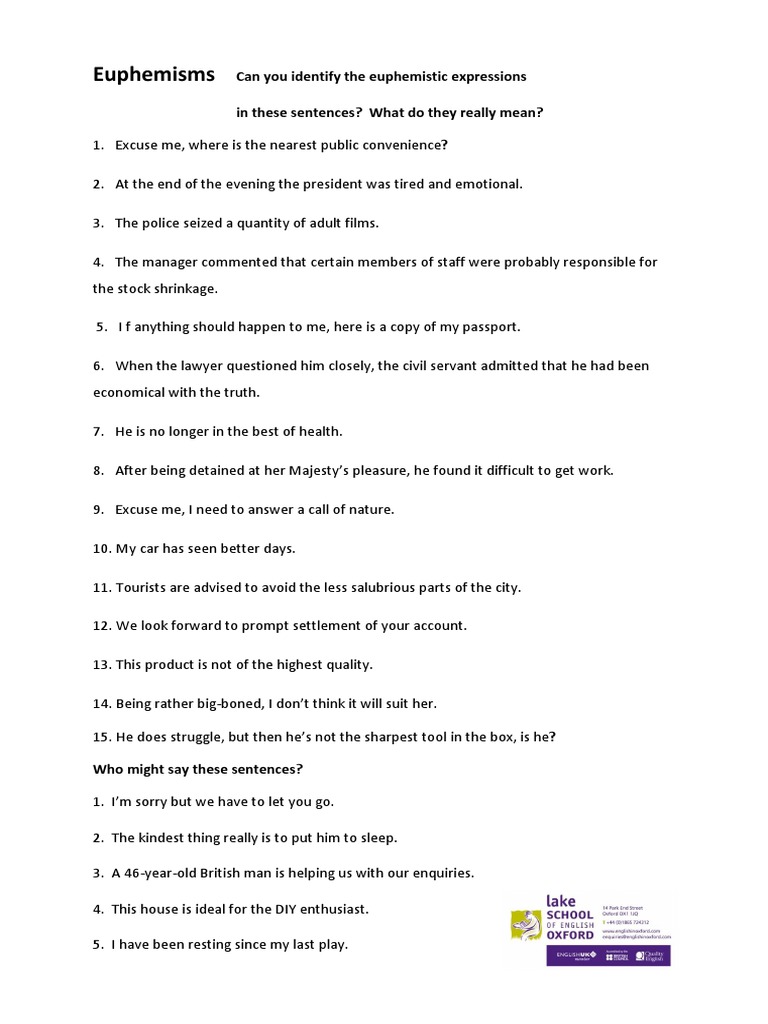 Euphemisms: Can You Identify The Euphemistic Expressions in These ...