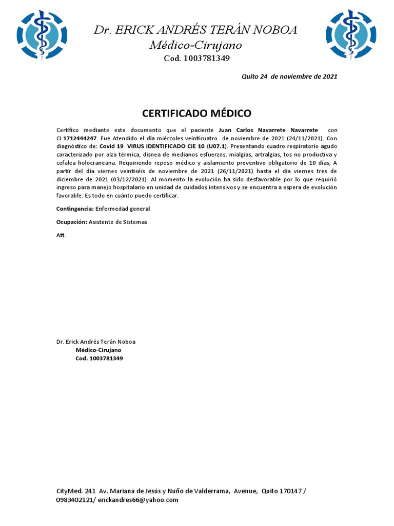 Certificado Médico Ejemplo | PDF