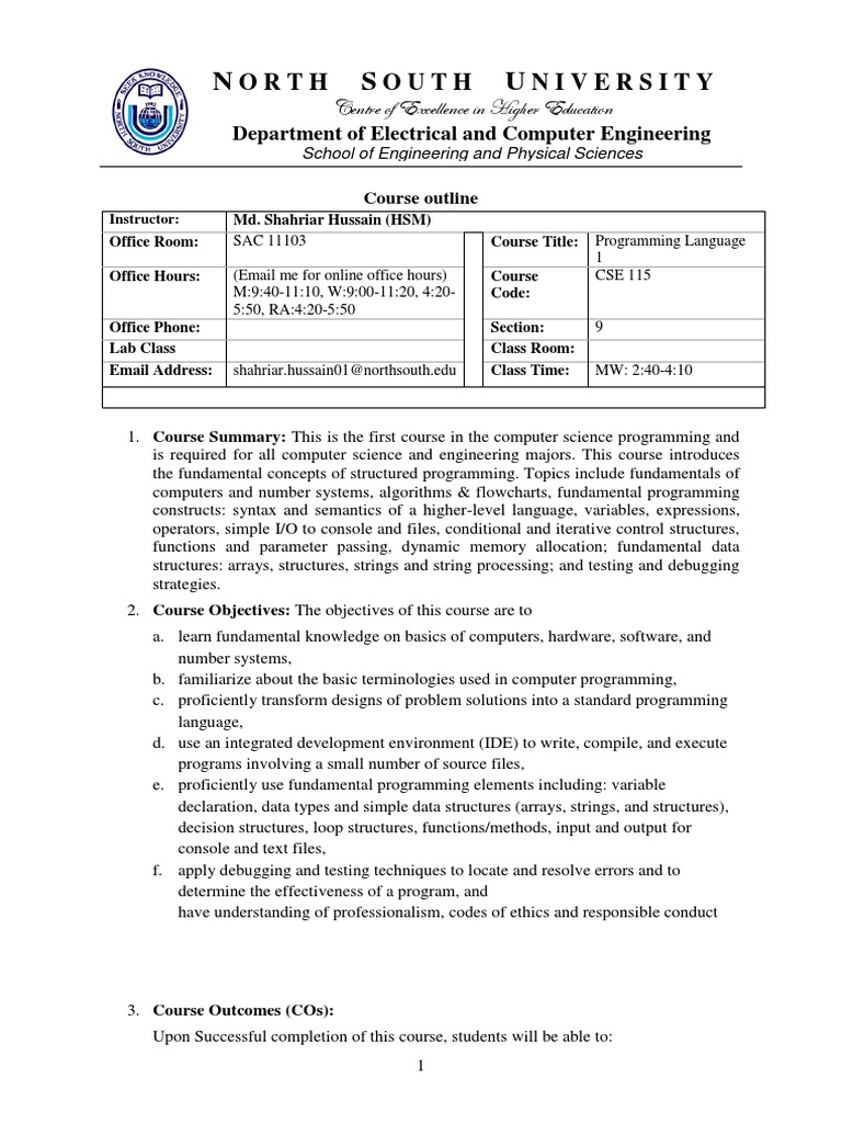 Course Outline | PDF | Computer Programming | Compiler