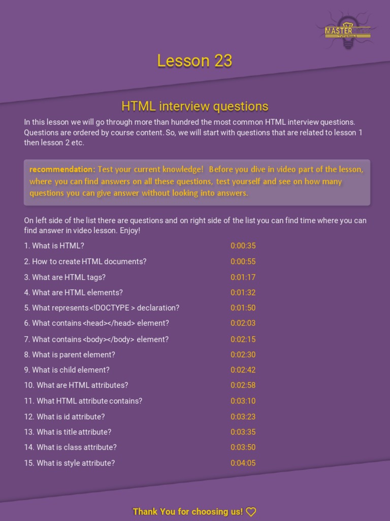 A Comprehensive List of HTML Interview Questions and Their