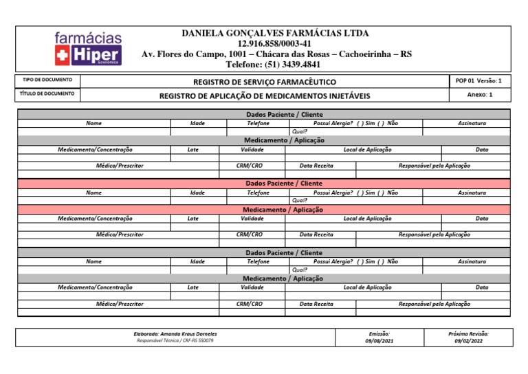 Registro de Aplicação de Injetáveis | PDF | Medicina Clínica | Sistema ...