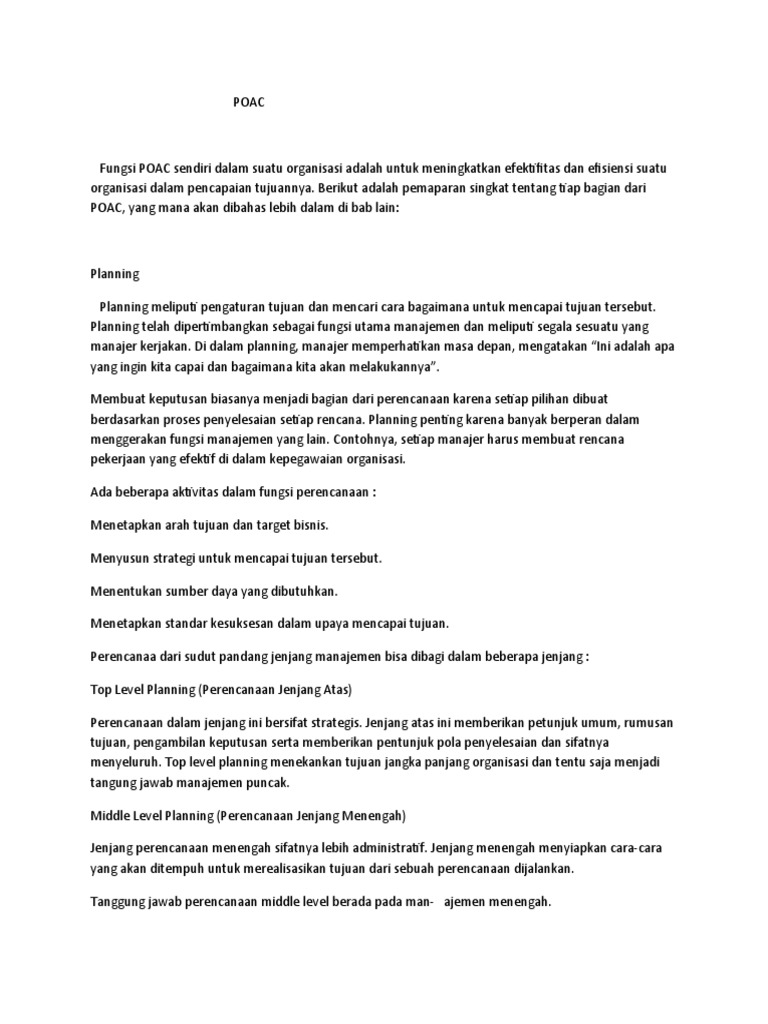 Fungsi POAC dalam Manajemen Organisasi | PDF | Karier & Perkembangan ...
