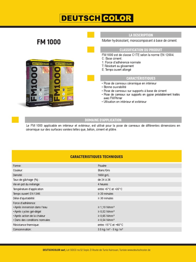 Ciment Colle FM 1000 : Caractéristiques et Prix | PDF | Ciment | Peinture