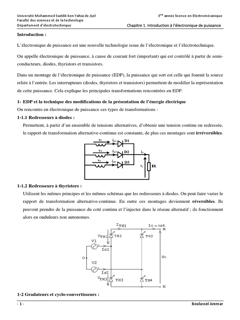 Chapitre 1. Introduction À L'électronique de Puissance | PDF ...