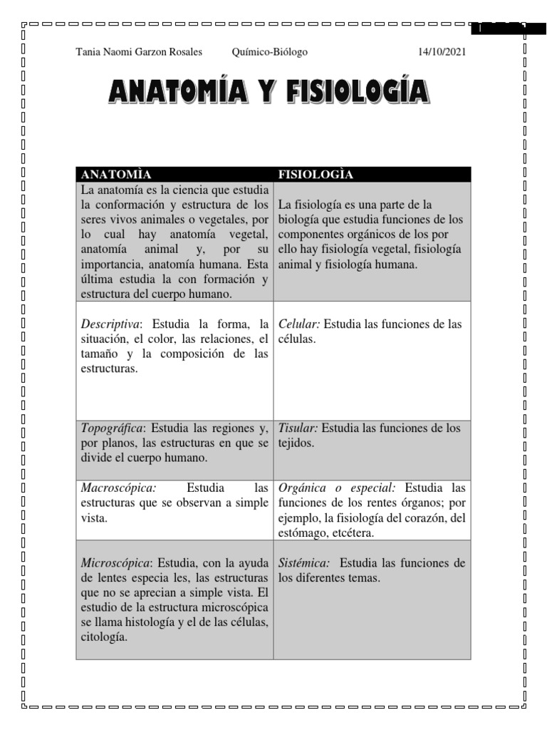 Diferencias entre Anatomía y Fisiología | PDF | Fisiología | Anatomía