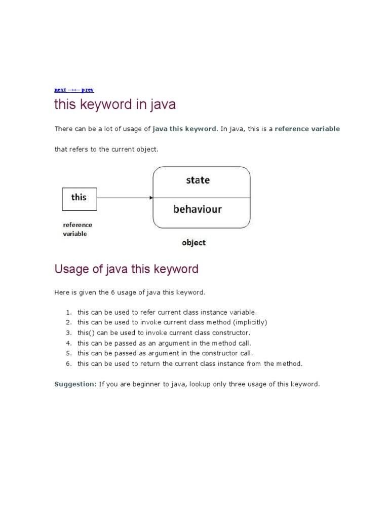 An In-Depth Explanation of the Usage of the Java 'this' Keyword | PDF ...