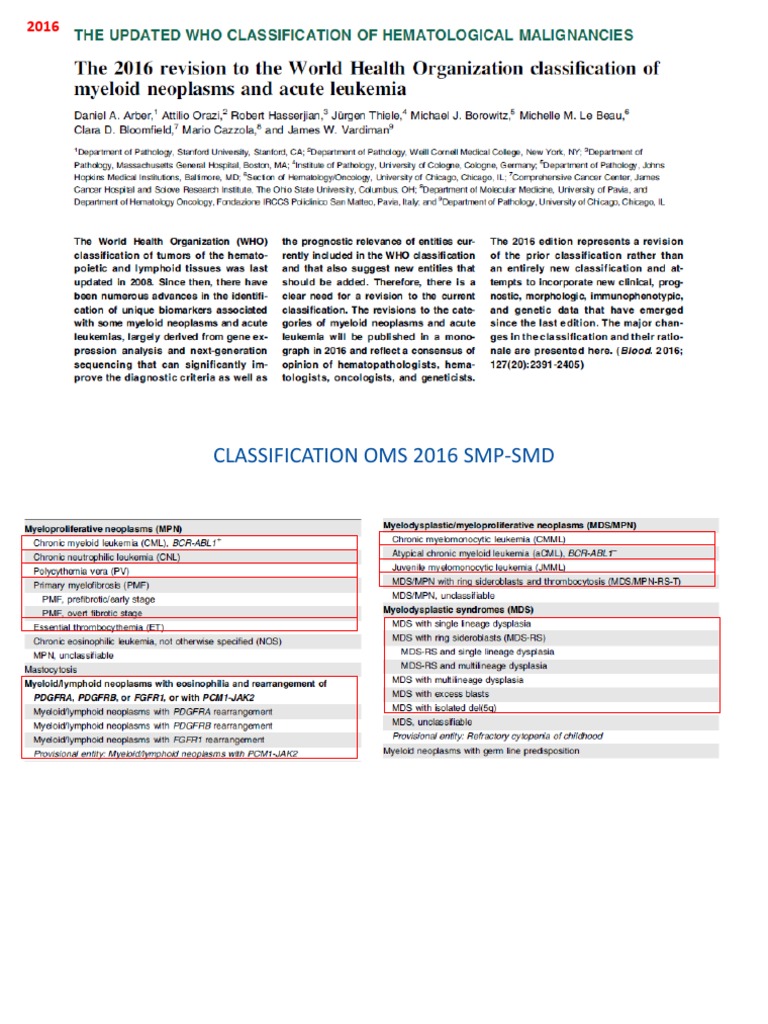 Classification OMS 2016 des SMD et TE | PDF | Spécialités médicales ...