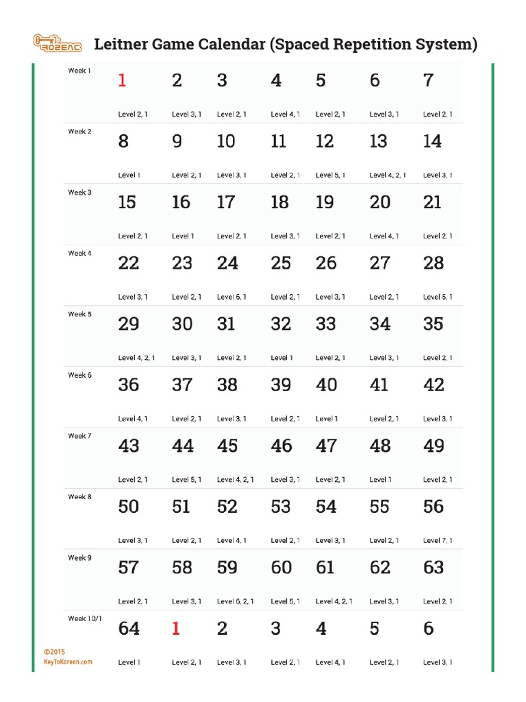 Leitner Game Calendar PDF
