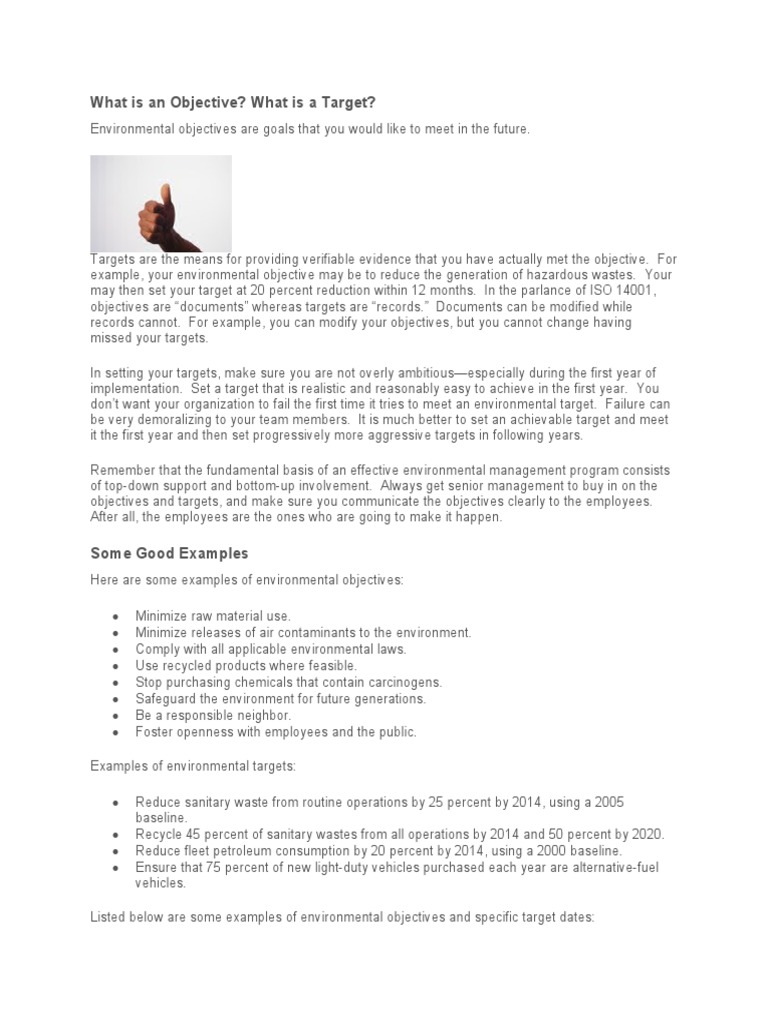 Objectives vs. Targets in Environmental Management | PDF | Recycling ...