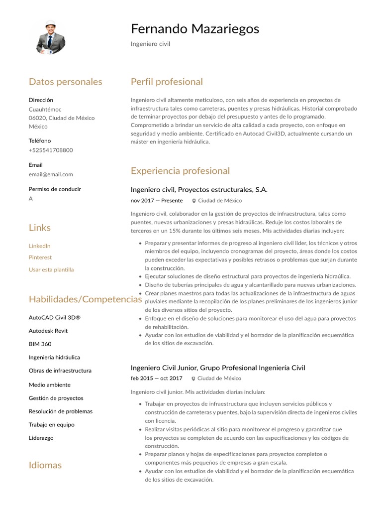 Ingeniero Civil CV 17 | PDF | Ingeniero civil | Ingeniería