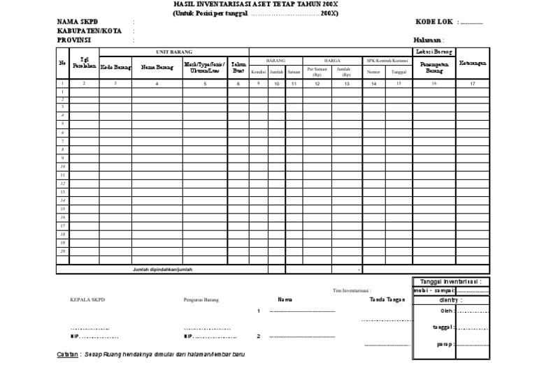 12.form Hasil Inventarisasi | PDF