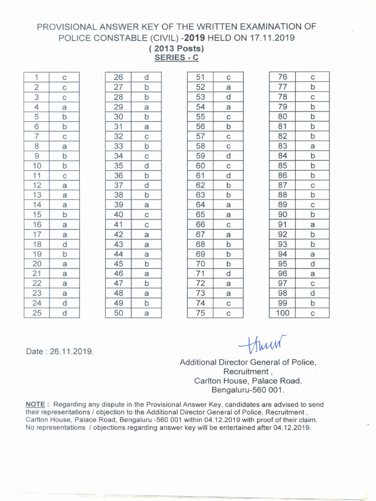 Karnataka Police Constable 2019 Answer Key | PDF | Communication ...