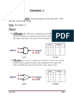 Experiment - 1: Design and Analysis of Basic Logic Gates: AND, Or, Not, Nand, Xor, Xnor - Multisim 11.0