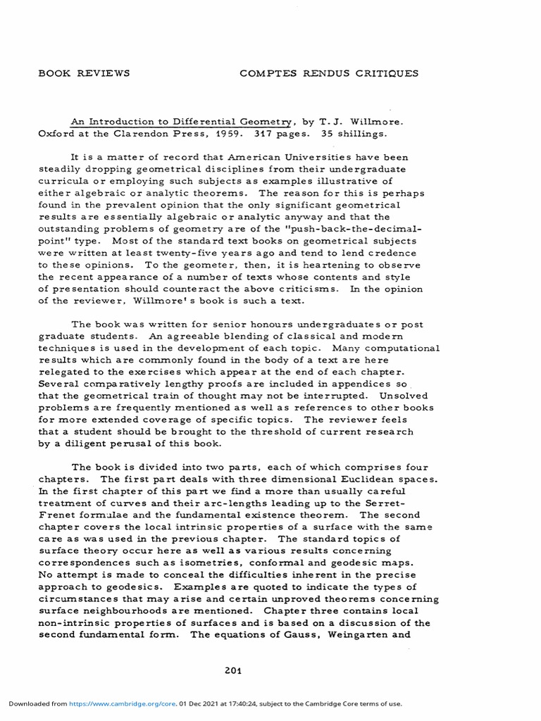 An Introduction To Differential Geometry by TJ Willmore Oxford at The