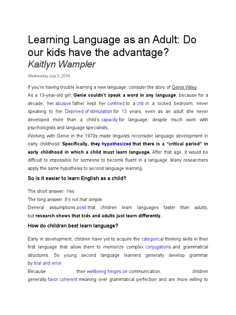 Adult vs. Child Language Learning | PDF | Fluency | Second Language ...