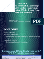 HHV 5014 Nutraceutical Formulation Technology Unit 5: Quality Control Requirement (5.3: Formulation of Solid Dosage Form (Tablets & Capsules) )