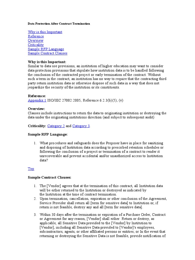 Data Protection After Contract Termination | PDF | Xml Schema ...