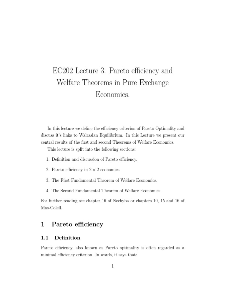 Economics Lecture: Pareto Efficiency | PDF | Welfare Economics | Pareto ...