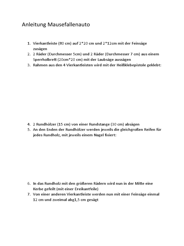 Anleitung Mausefallenauto | PDF