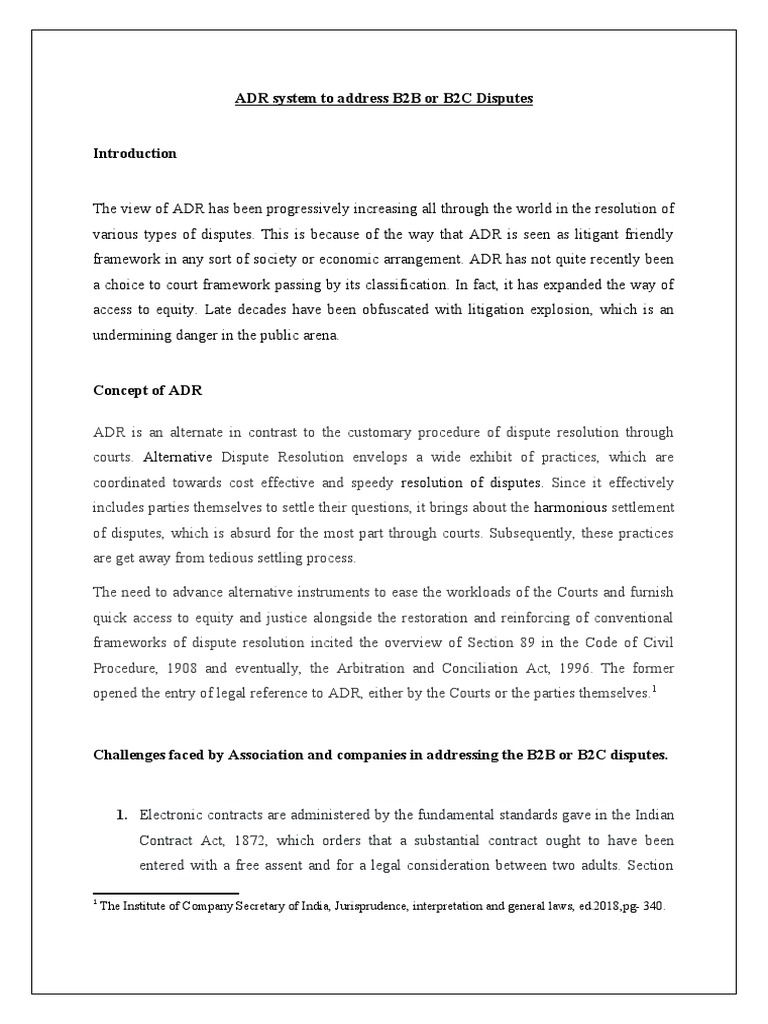 ADR System To Address B2B OR B2C DISPUTES | PDF | Alternative Dispute ...
