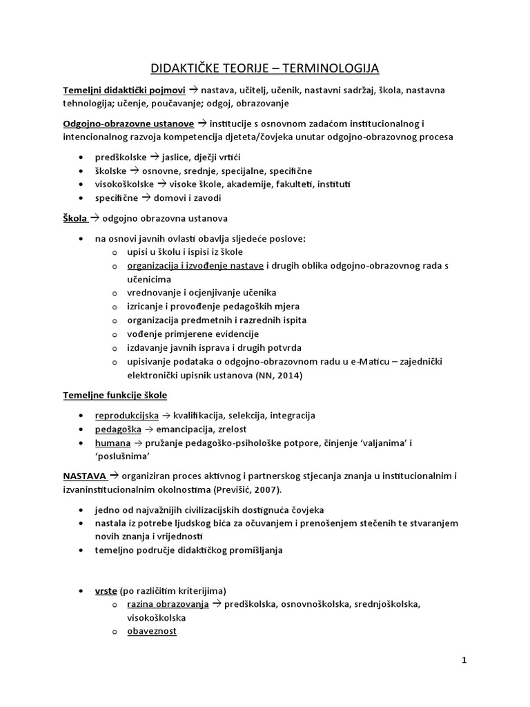 Didaktičke Teorije - Terminologija | PDF