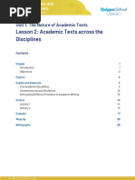 Lesson 2: Academic Texts Across The Disciplines