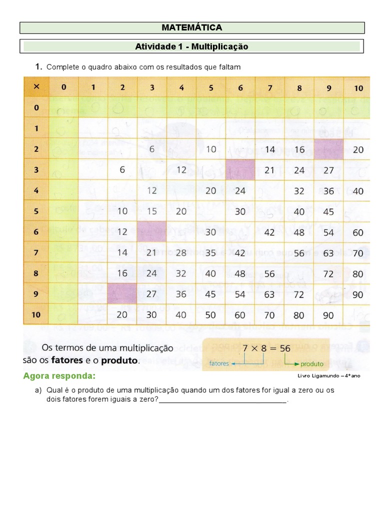 Complete o Quadro de Multiplicação | PDF | Paisagem | Floresta Amazônica