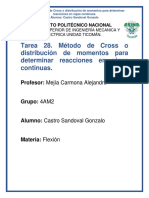 Tarea 28. Método de Cross o Distribución de Momentos para Determinar Reacciones en Vigas Continuas.