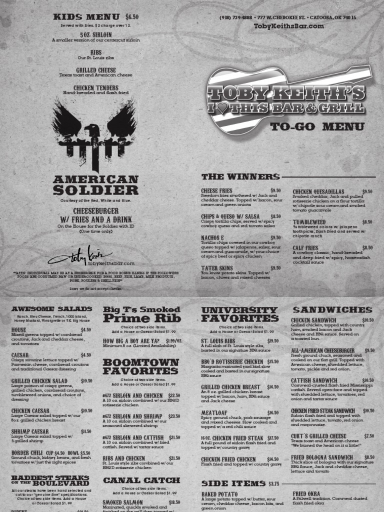 TobyKeith ToGoMenu Tulsa | PDF | Barbecue | Salad