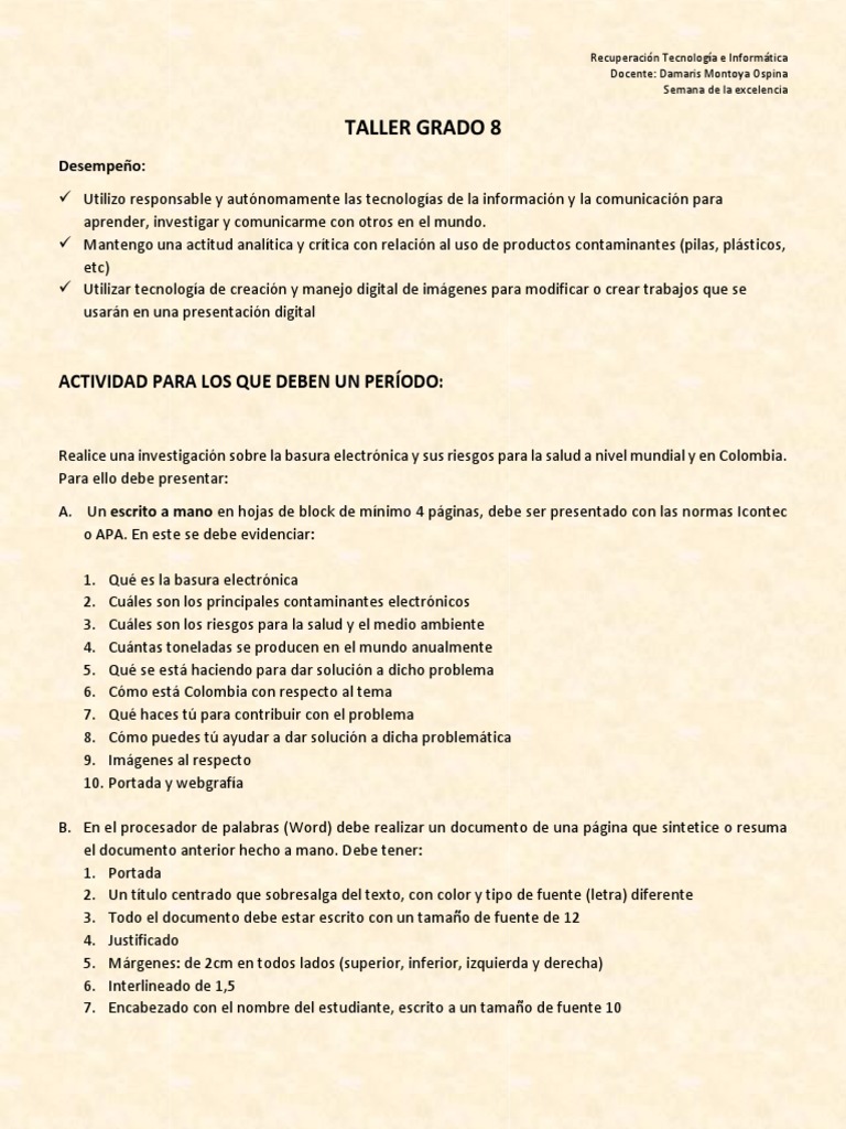 Taller Grado 8 | PDF | Métodos y materiales de enseñanza | Arte