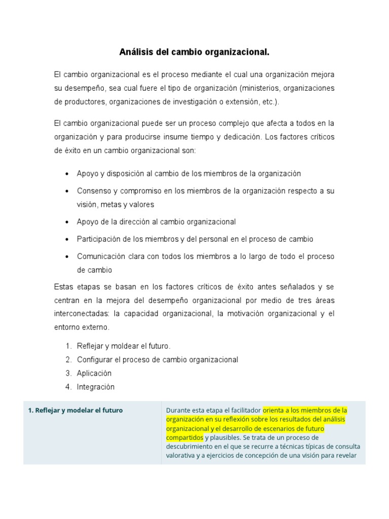 Análisis Del Cambio Organizacional | PDF | Gestión del cambio | Cognición