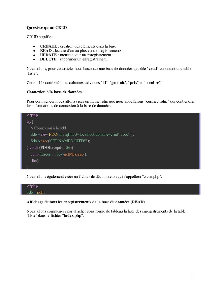 Guide CRUD PHP avec MySQL | PDF | SQL | PHP