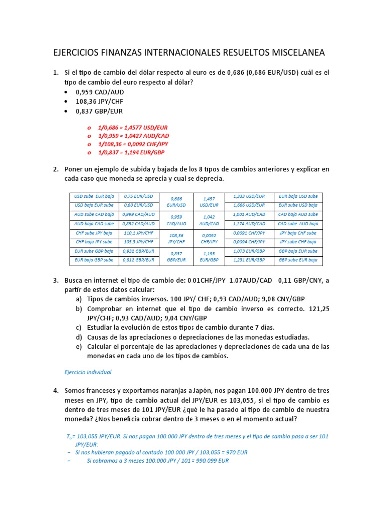 Ejercicios Resueltos de Finanzas Internacionales | PDF | Tipo de cambio ...