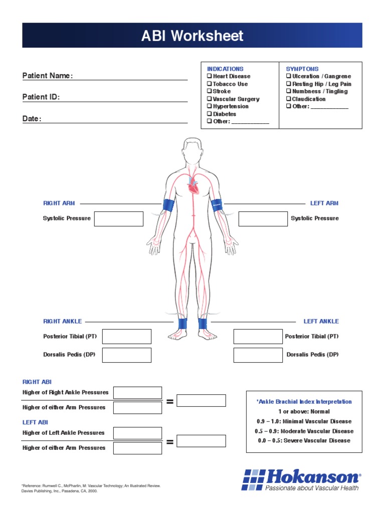 ABI Worksheet: Patient Name: Patient ID: Date PDF Medical