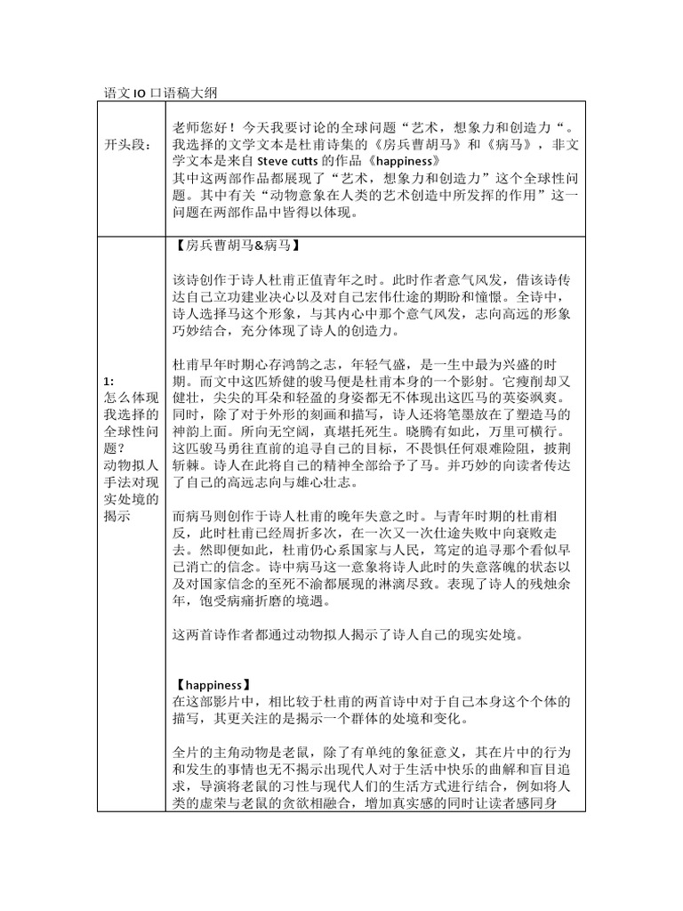 语文A L&L IO口语稿大纲| PDF