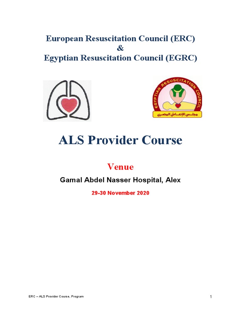 ALS Provider Course: European Resuscitation Council (ERC) \u0026 Egyptian Resuscitation  Council (EGRC) | PDF | Human Diseases And Disorders | Medical Specialties, image size:768x1024