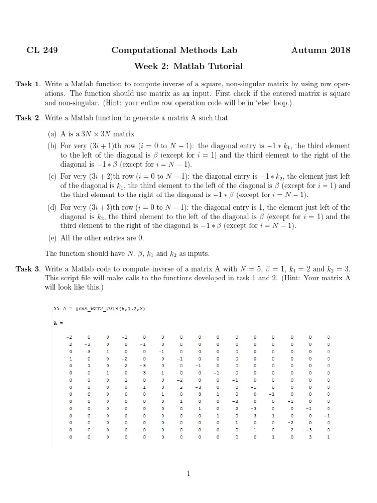 CL 249 Computational Methods Lab Autumn 2018 Week 2: Matlab Tutorial | PDF
