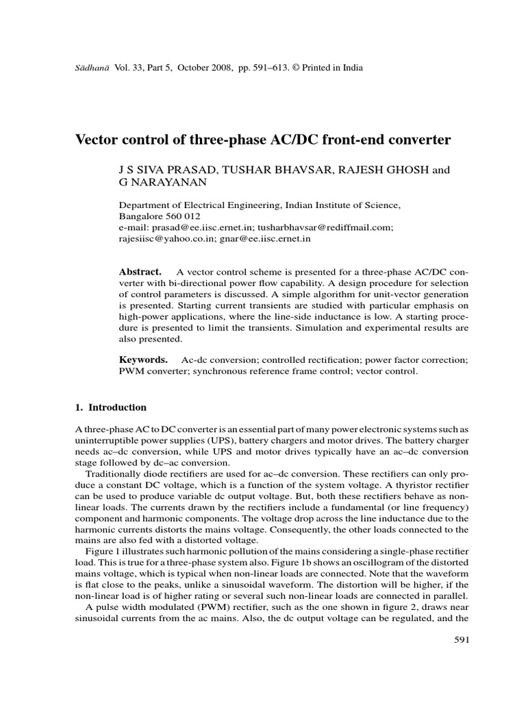 Vector Control of Three Phase AC - DC Front-End Converter | PDF ...