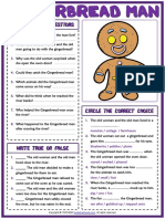 Gingerbread Man Esl Printable Reading Comprehension Questions Worksheet For Kids