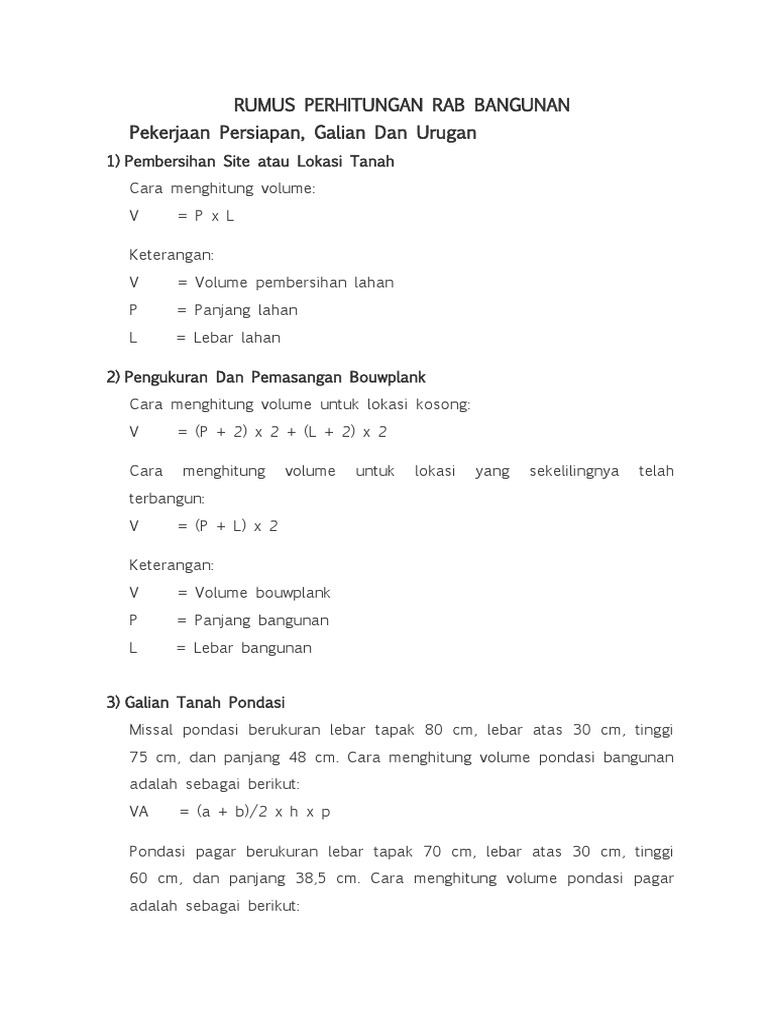 Rumus Perhitungan RAB | PDF