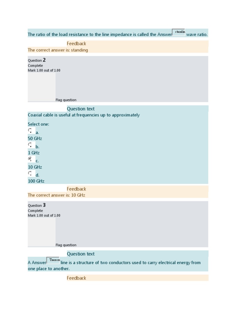 Midterm Quiz 2 Elec PDF Transmission Line Coaxial Cable