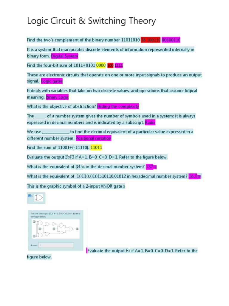 Logic Circuit Switching Theory | PDF | Teaching Mathematics | Boolean ...