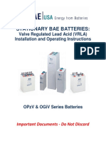Stationary Bae Batteries:: Valve Regulated Lead Acid (VRLA) Installation and Operating Instructions