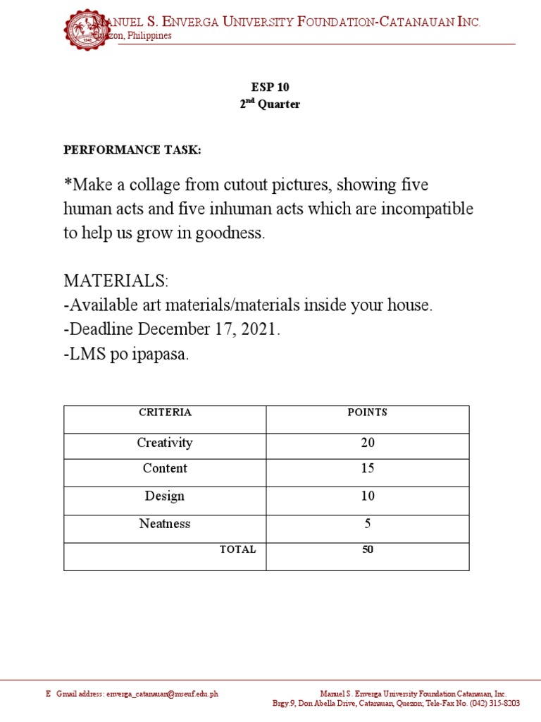 ESP 10 Collage Performance Task | PDF
