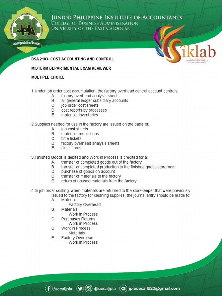 Cost Accounting Midterm Exam Reviewer | PDF | Cost Of Goods Sold | Business