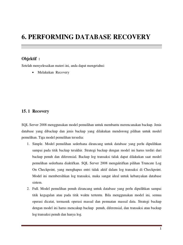 Panduan Recovery Database SQL Server | PDF