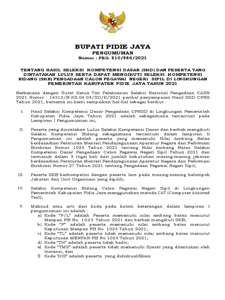 Pengumuman hasil skd pdf